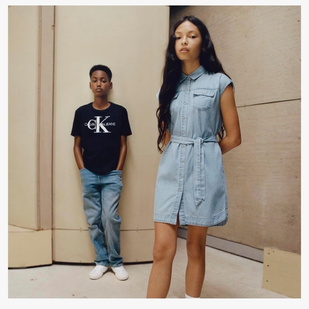 Calvin Klein Sky Blue Chambray Denim Shirt Dress Pockets